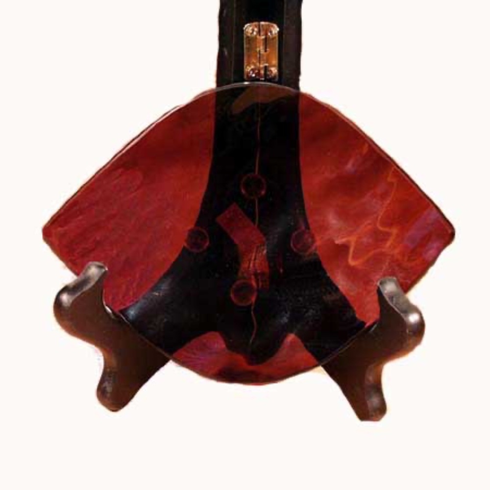 ART GLASS by KHEOPS, RED, 6 IN. LONG X 4 ½ IN. WIDE, CONCAVE DISH SHAPE, SEMI-TR